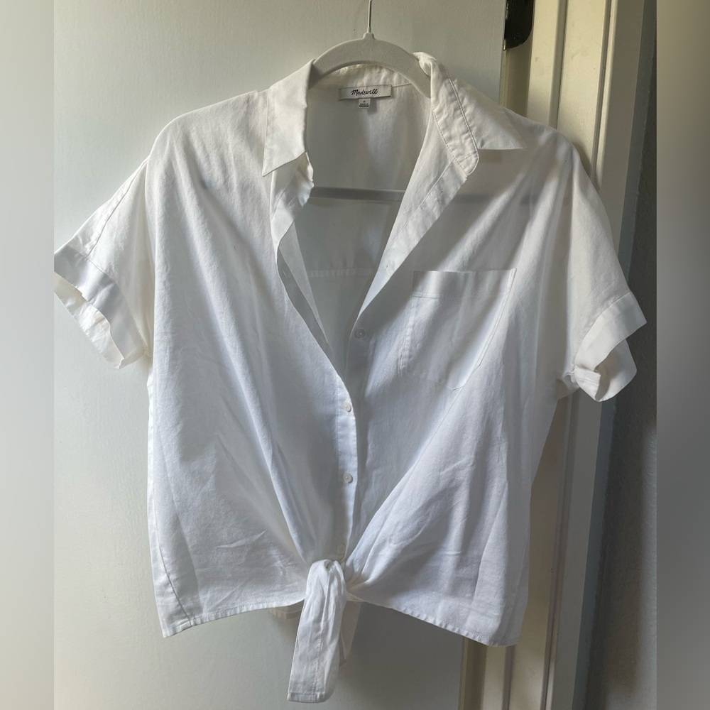 Madewell White Button-Down Tie-Front Shirt